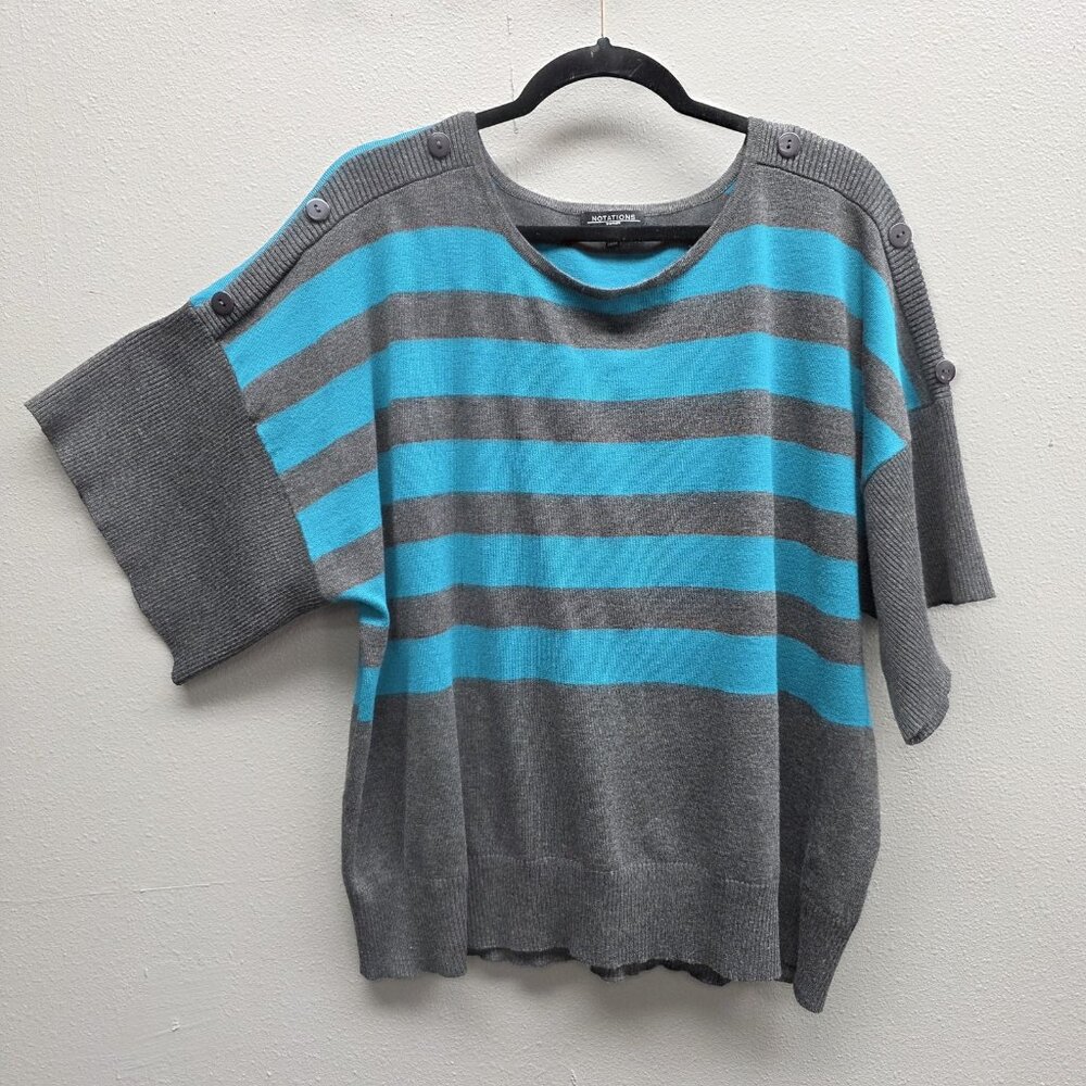 Notations Woman Sweater Womens 2XL Gray Striped Button Shoulder Dolman Pullover